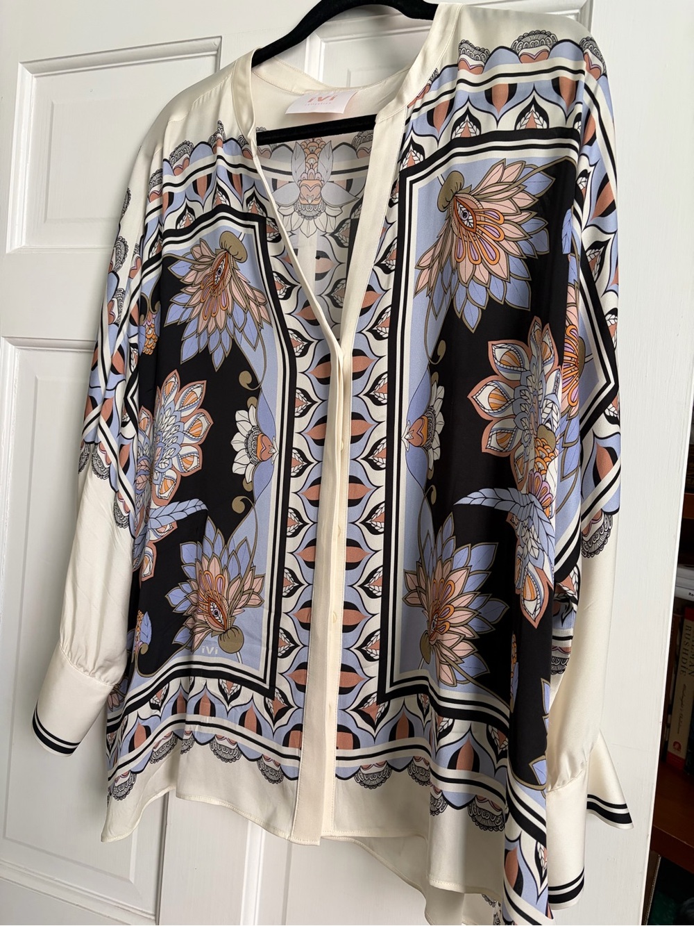 Floral Print Longline Blouse - Cream & Black